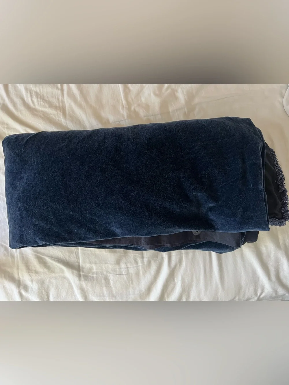 Pottery Barn Midnight Blue Velvet Fringe Duvet Cover Full/Queen